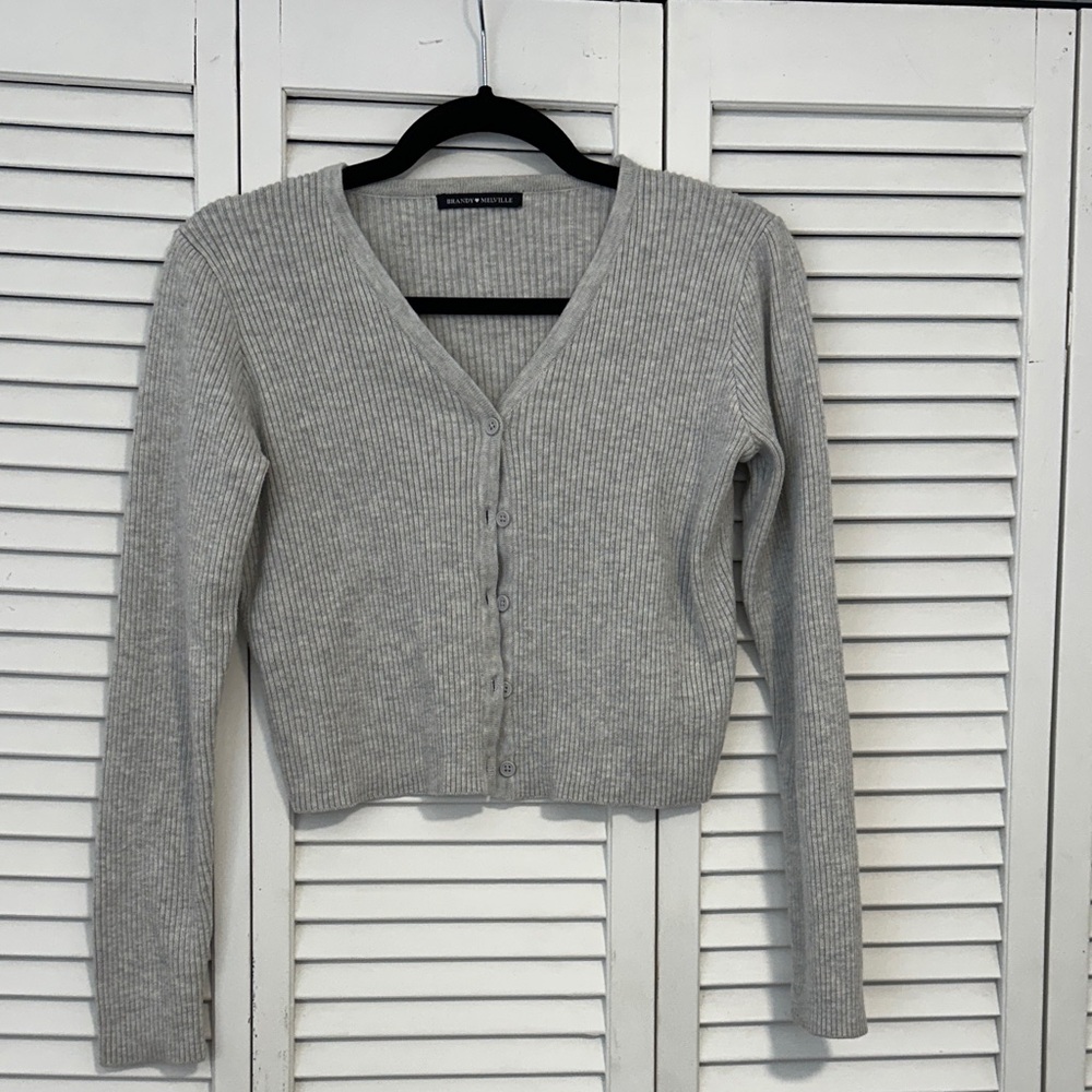 Brandy Melville Light Gray Ribbed Cardigan